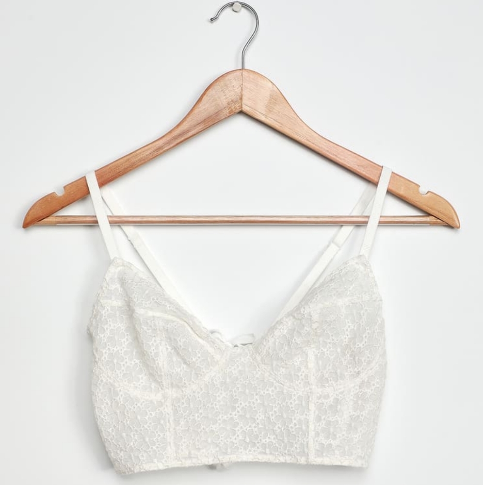 Free People Lele Embroidered Lace Lace-Up Longline Bra White XS - Picture 4 of 13